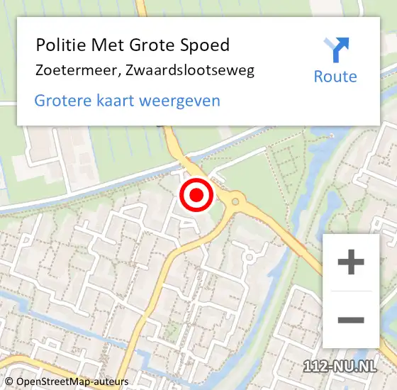 Locatie op kaart van de 112 melding: Politie Met Grote Spoed Naar Zoetermeer, Zwaardslootseweg op 29 juni 2023 18:28