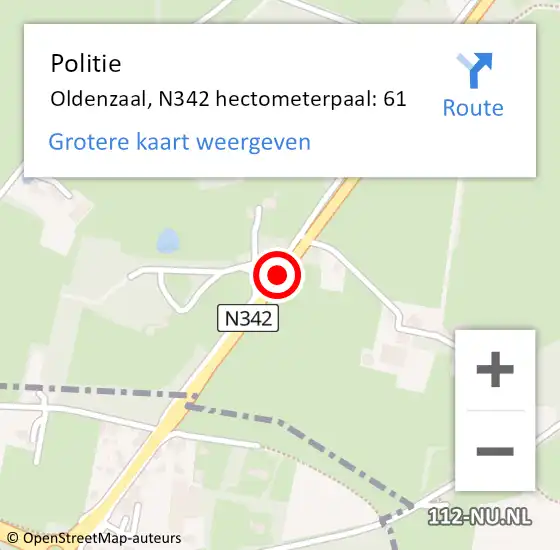 Locatie op kaart van de 112 melding: Politie Oldenzaal, N342 hectometerpaal: 61 op 29 juni 2023 18:42