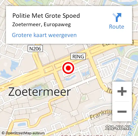 Locatie op kaart van de 112 melding: Politie Met Grote Spoed Naar Zoetermeer, Europaweg op 29 juni 2023 18:49