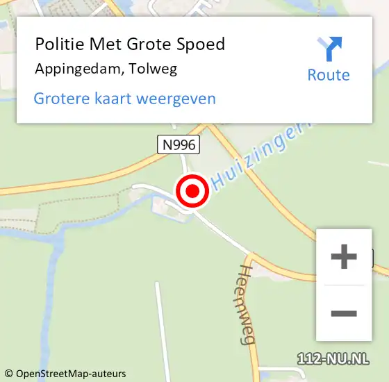 Locatie op kaart van de 112 melding: Politie Met Grote Spoed Naar Appingedam, Tolweg op 29 juni 2023 18:58