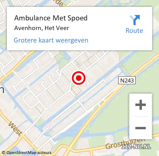 Locatie op kaart van de 112 melding: Ambulance Met Spoed Naar Avenhorn, Het Veer op 29 juni 2023 19:15