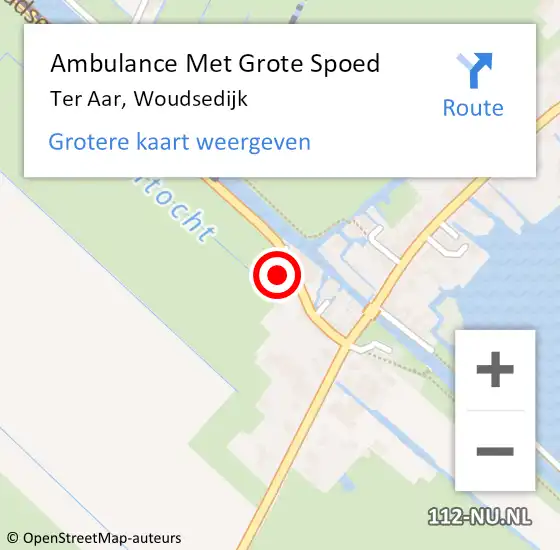 Locatie op kaart van de 112 melding: Ambulance Met Grote Spoed Naar Ter Aar, Woudsedijk op 30 augustus 2014 21:01