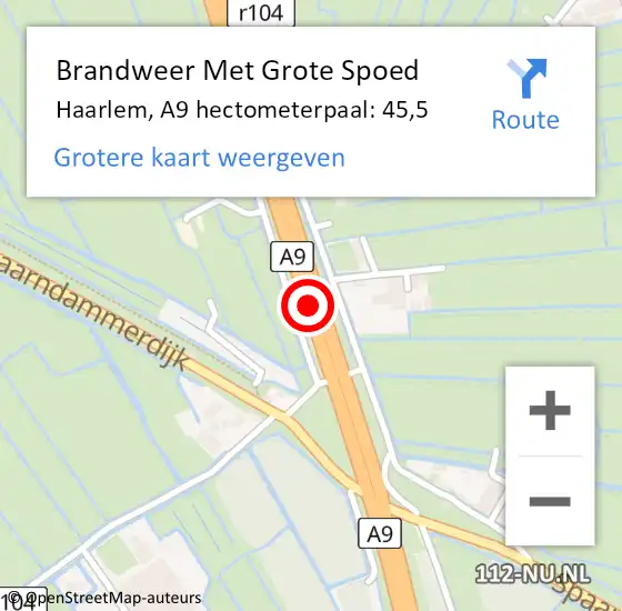 Locatie op kaart van de 112 melding: Brandweer Met Grote Spoed Naar Haarlem, A9 hectometerpaal: 45,5 op 29 juni 2023 19:46