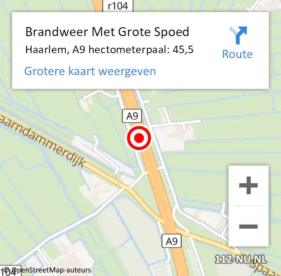 Locatie op kaart van de 112 melding: Brandweer Met Grote Spoed Naar Haarlem, A9 hectometerpaal: 45,5 op 29 juni 2023 19:48