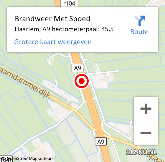 Locatie op kaart van de 112 melding: Brandweer Met Spoed Naar Haarlem, A9 hectometerpaal: 45,5 op 29 juni 2023 19:54