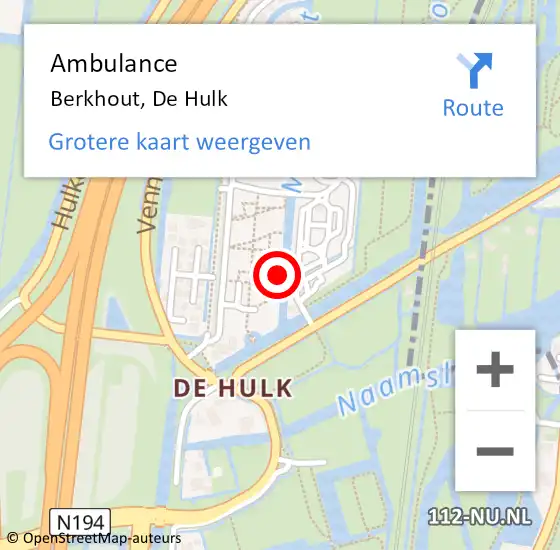 Locatie op kaart van de 112 melding: Ambulance Berkhout, De Hulk op 29 juni 2023 20:07