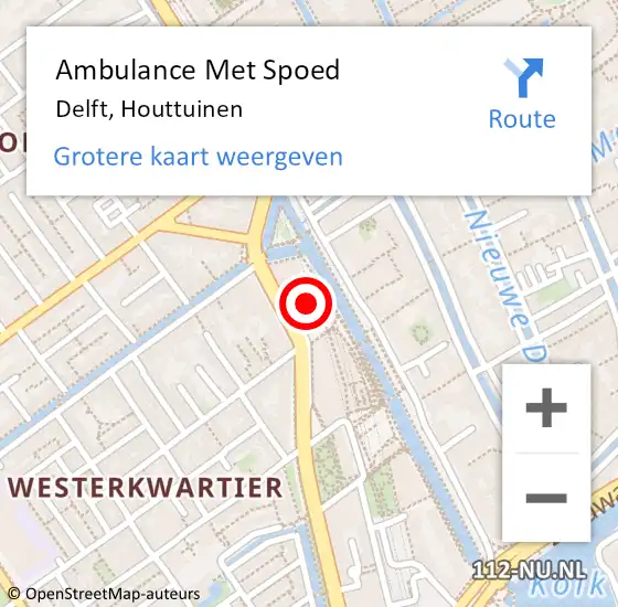 Locatie op kaart van de 112 melding: Ambulance Met Spoed Naar Delft, Houttuinen op 29 juni 2023 20:12