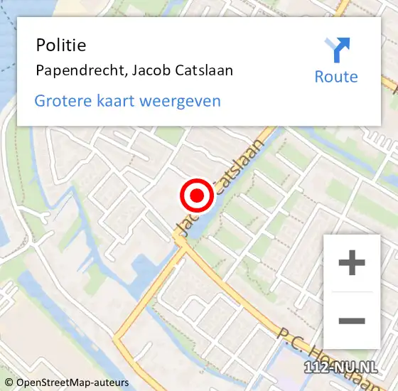 Locatie op kaart van de 112 melding: Politie Papendrecht, Jacob Catslaan op 29 juni 2023 20:13