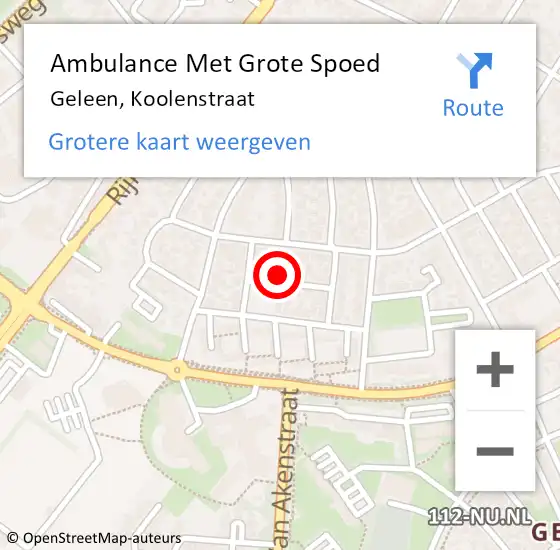 Locatie op kaart van de 112 melding: Ambulance Met Grote Spoed Naar Geleen, Koolenstraat op 29 juni 2023 21:05