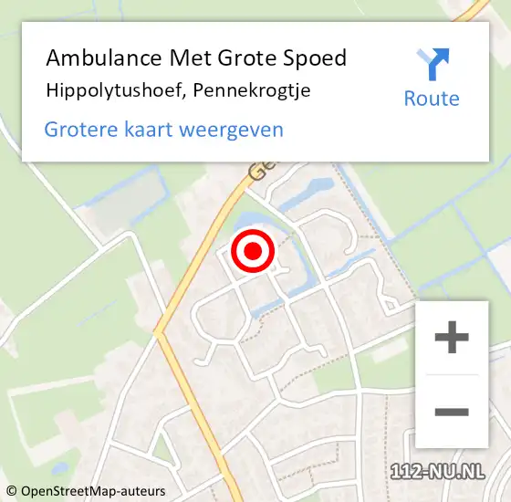 Locatie op kaart van de 112 melding: Ambulance Met Grote Spoed Naar Hippolytushoef, Pennekrogtje op 29 juni 2023 21:15