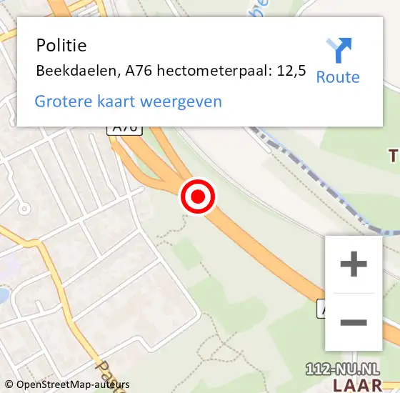 Locatie op kaart van de 112 melding: Politie Beekdaelen, A76 hectometerpaal: 12,5 op 29 juni 2023 21:20