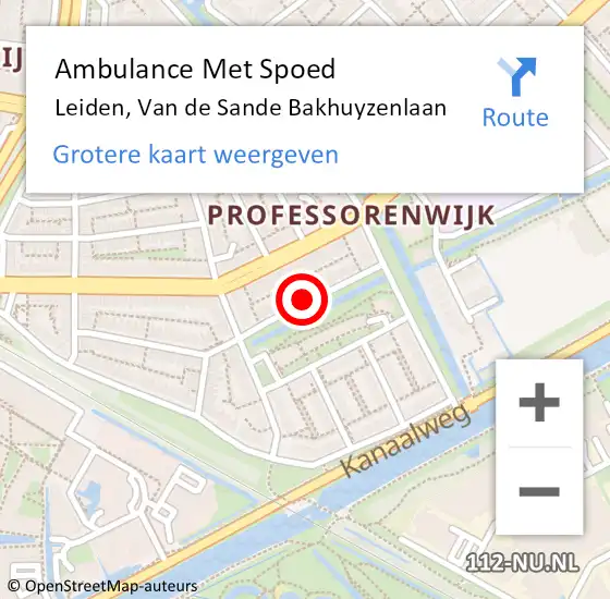 Locatie op kaart van de 112 melding: Ambulance Met Spoed Naar Leiden, Van de Sande Bakhuyzenlaan op 29 juni 2023 21:48