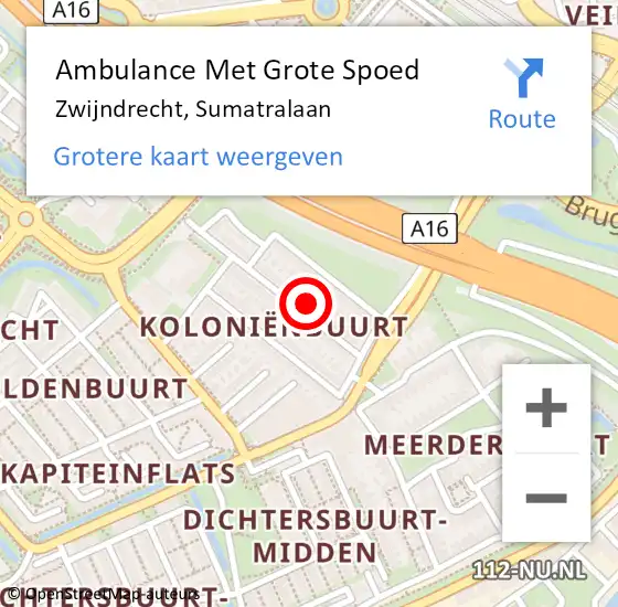 Locatie op kaart van de 112 melding: Ambulance Met Grote Spoed Naar Zwijndrecht, Sumatralaan op 29 juni 2023 22:31