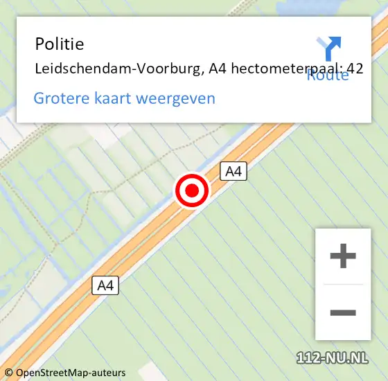 Locatie op kaart van de 112 melding: Politie Leidschendam-Voorburg, A4 hectometerpaal: 42 op 29 juni 2023 23:20