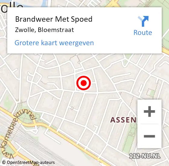 Locatie op kaart van de 112 melding: Brandweer Met Spoed Naar Zwolle, Bloemstraat op 30 juni 2023 00:07