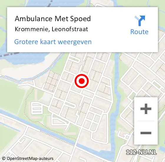 Locatie op kaart van de 112 melding: Ambulance Met Spoed Naar Krommenie, Leonofstraat op 30 juni 2023 01:05
