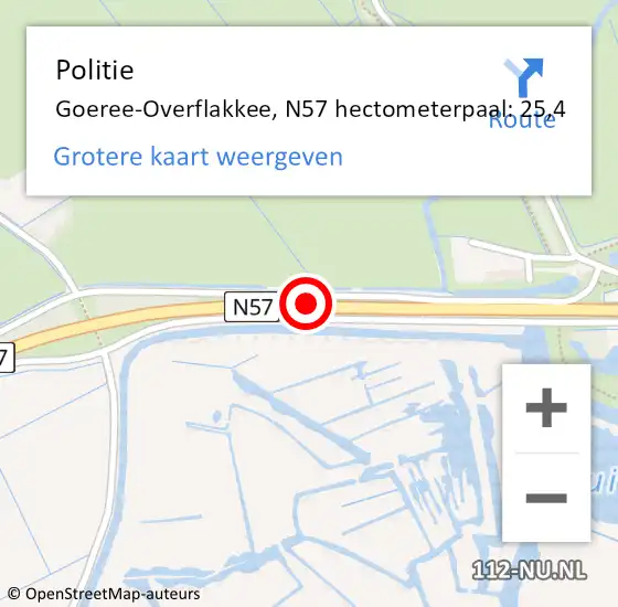 Locatie op kaart van de 112 melding: Politie Goeree-Overflakkee, N57 hectometerpaal: 25,4 op 30 juni 2023 01:34