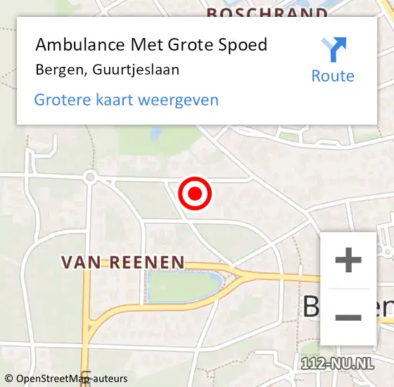 Locatie op kaart van de 112 melding: Ambulance Met Grote Spoed Naar Bergen, Guurtjeslaan op 30 juni 2023 02:39