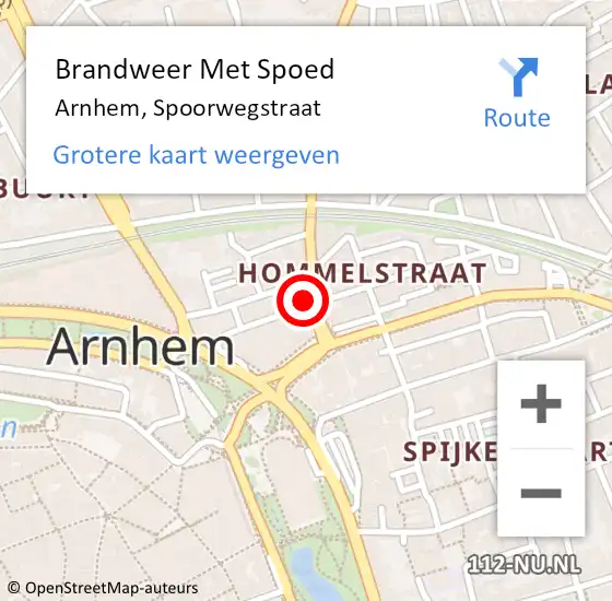 Locatie op kaart van de 112 melding: Brandweer Met Spoed Naar Arnhem, Spoorwegstraat op 30 juni 2023 02:48