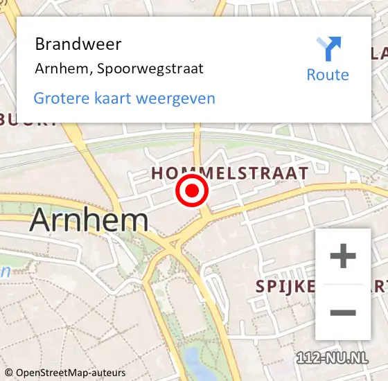 Locatie op kaart van de 112 melding: Brandweer Arnhem, Spoorwegstraat op 30 juni 2023 02:51