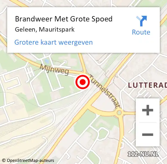 Locatie op kaart van de 112 melding: Brandweer Met Grote Spoed Naar Geleen, Mauritspark op 30 juni 2023 03:01