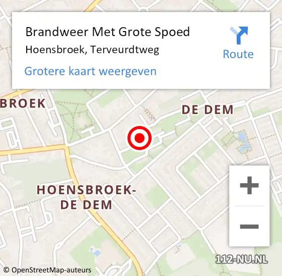 Locatie op kaart van de 112 melding: Brandweer Met Grote Spoed Naar Hoensbroek, Terveurdtweg op 30 juni 2023 06:06