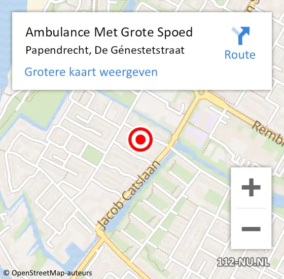 Locatie op kaart van de 112 melding: Ambulance Met Grote Spoed Naar Papendrecht, De Génestetstraat op 30 juni 2023 07:00