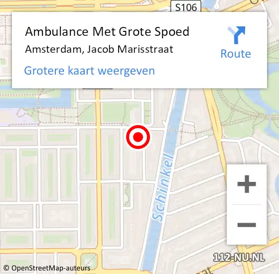 Locatie op kaart van de 112 melding: Ambulance Met Grote Spoed Naar Amsterdam, Jacob Marisstraat op 30 juni 2023 07:51