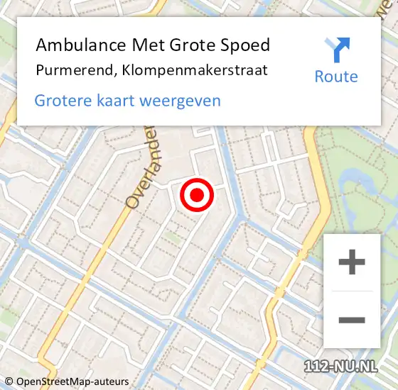 Locatie op kaart van de 112 melding: Ambulance Met Grote Spoed Naar Purmerend, Klompenmakerstraat op 30 juni 2023 08:18
