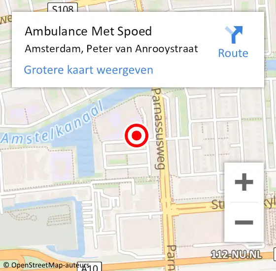 Locatie op kaart van de 112 melding: Ambulance Met Spoed Naar Amsterdam, Peter van Anrooystraat op 30 juni 2023 08:31