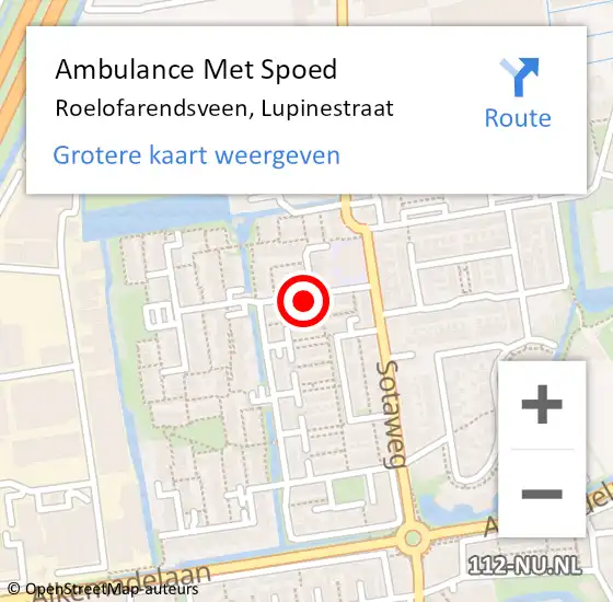 Locatie op kaart van de 112 melding: Ambulance Met Spoed Naar Roelofarendsveen, Lupinestraat op 30 juni 2023 08:35