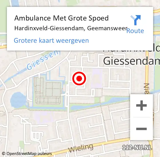 Locatie op kaart van de 112 melding: Ambulance Met Grote Spoed Naar Hardinxveld-Giessendam, Geemansweer op 30 juni 2023 09:10