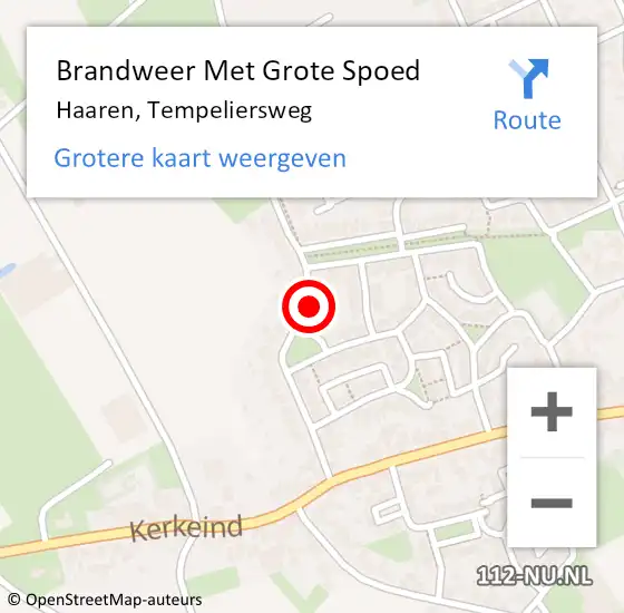 Locatie op kaart van de 112 melding: Brandweer Met Grote Spoed Naar Haaren, Tempeliersweg op 30 juni 2023 09:27