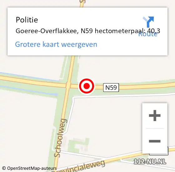 Locatie op kaart van de 112 melding: Politie Goeree-Overflakkee, N59 hectometerpaal: 40,3 op 30 juni 2023 09:28