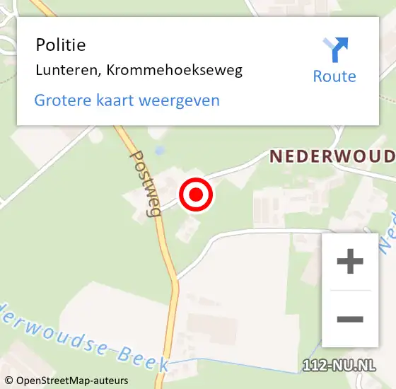 Locatie op kaart van de 112 melding: Politie Lunteren, Krommehoekseweg op 30 juni 2023 09:39