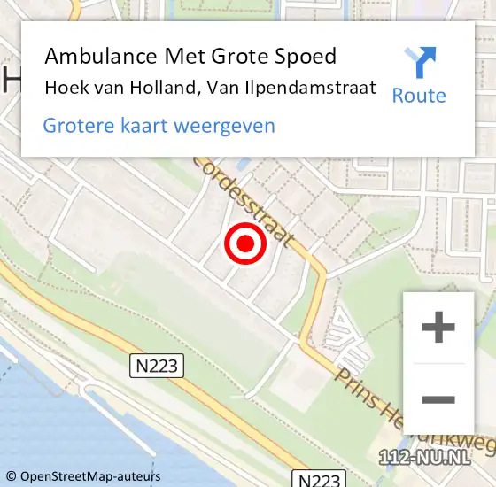 Locatie op kaart van de 112 melding: Ambulance Met Grote Spoed Naar Hoek van Holland, Van Ilpendamstraat op 30 juni 2023 09:41