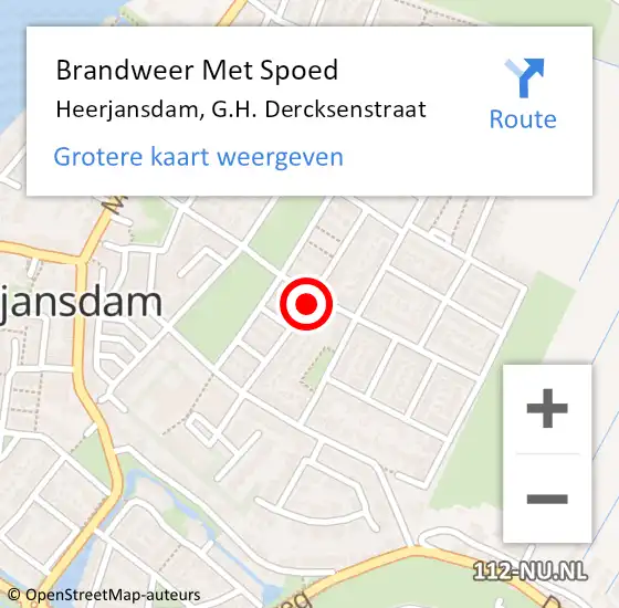 Locatie op kaart van de 112 melding: Brandweer Met Spoed Naar Heerjansdam, G.H. Dercksenstraat op 13 oktober 2013 09:08