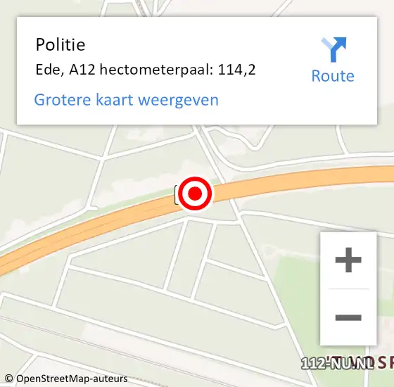 Locatie op kaart van de 112 melding: Politie Ede, A12 hectometerpaal: 114,2 op 30 juni 2023 10:08