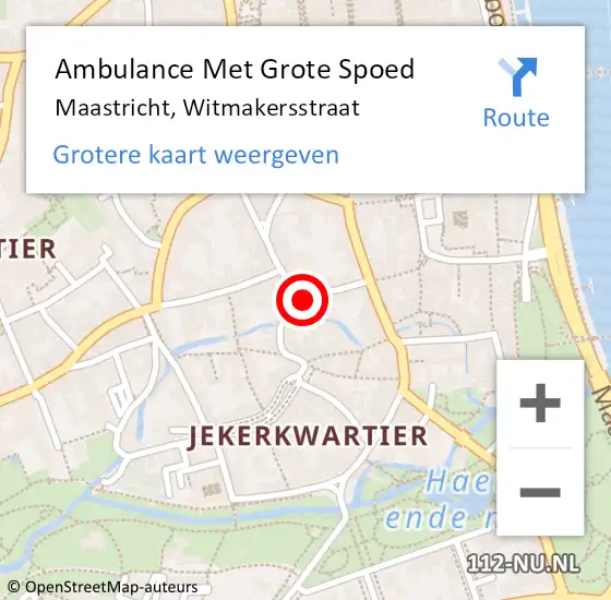 Locatie op kaart van de 112 melding: Ambulance Met Grote Spoed Naar Maastricht, Witmakersstraat op 30 augustus 2014 22:12