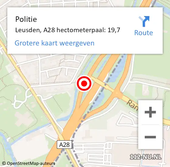 Locatie op kaart van de 112 melding: Politie Leusden, A28 hectometerpaal: 19,7 op 30 juni 2023 10:29