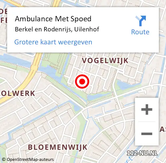 Locatie op kaart van de 112 melding: Ambulance Met Spoed Naar Berkel en Rodenrijs, Uilenhof op 30 juni 2023 10:53