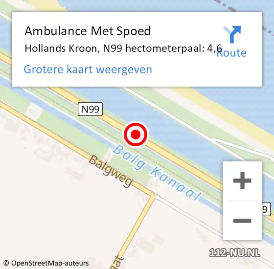 Locatie op kaart van de 112 melding: Ambulance Met Spoed Naar Hollands Kroon, N99 hectometerpaal: 4,6 op 30 juni 2023 10:57