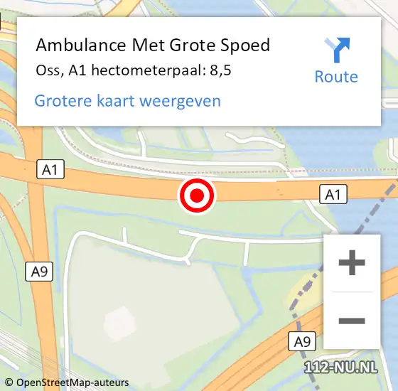 Locatie op kaart van de 112 melding: Ambulance Met Grote Spoed Naar Oss, A1 hectometerpaal: 8,5 op 30 juni 2023 11:11