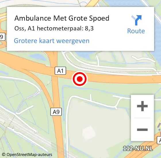 Locatie op kaart van de 112 melding: Ambulance Met Grote Spoed Naar Oss, A1 hectometerpaal: 8,3 op 30 juni 2023 11:12