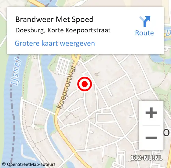 Locatie op kaart van de 112 melding: Brandweer Met Spoed Naar Doesburg, Korte Koepoortstraat op 30 juni 2023 11:12