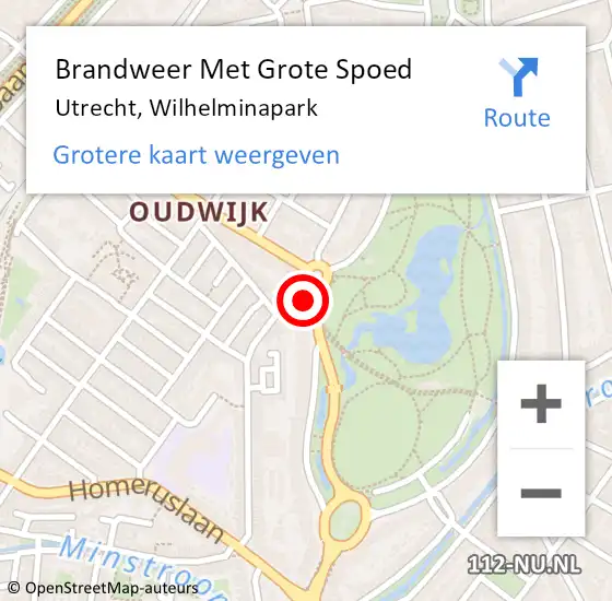 Locatie op kaart van de 112 melding: Brandweer Met Grote Spoed Naar Utrecht, Wilhelminapark op 30 juni 2023 11:20