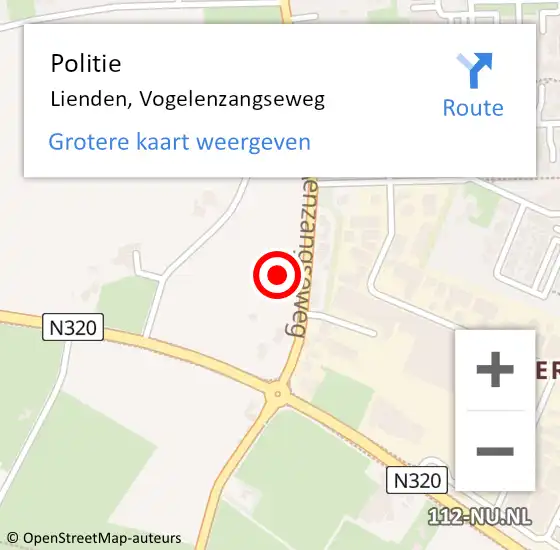 Locatie op kaart van de 112 melding: Politie Lienden, Vogelenzangseweg op 30 juni 2023 12:02