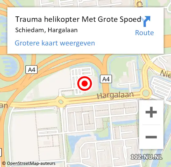 Locatie op kaart van de 112 melding: Trauma helikopter Met Grote Spoed Naar Schiedam, Hargalaan op 30 juni 2023 12:30