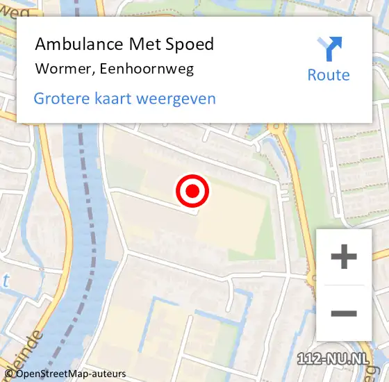 Locatie op kaart van de 112 melding: Ambulance Met Spoed Naar Wormer, Eenhoornweg op 30 juni 2023 12:41