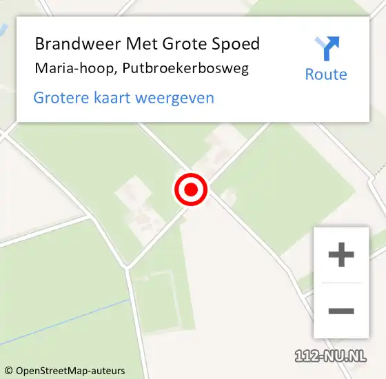 Locatie op kaart van de 112 melding: Brandweer Met Grote Spoed Naar Maria-hoop, Putbroekerbosweg op 30 juni 2023 13:09